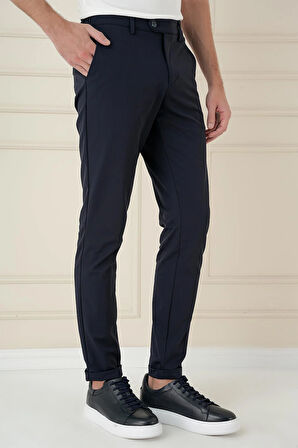 Comfort Fit Beli Lastikli Esnek Casual Lacivert Pantolon P 1173
