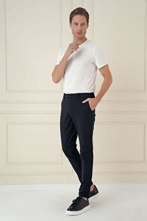 Comfort Fit Beli Lastikli Esnek Casual Lacivert Pantolon P 1173
