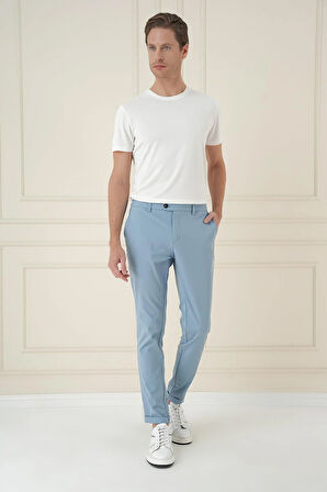 Comfort Fit Beli Lastikli Esnek Casual Havacı Mavi Pantolon P 1173