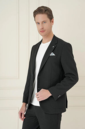 C 698 Comfort Fit Mono Yaka Çift Yırtmaç Torba Cep Casual Siyah Ceket