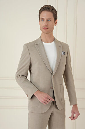 C 698 Slim Fit Mono Yaka Çift Yırtmaç Torba Cep Casual Bej Ceket