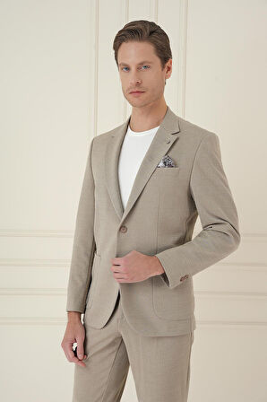 C 698 Slim Fit Mono Yaka Çift Yırtmaç Torba Cep Casual Bej Ceket