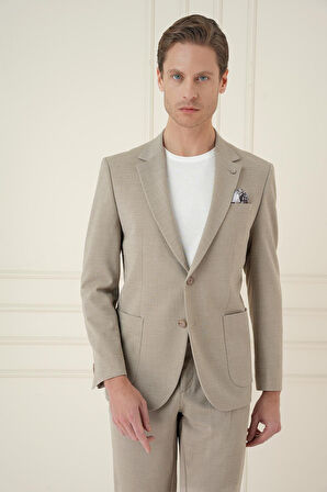 C 698 Slim Fit Mono Yaka Çift Yırtmaç Torba Cep Casual Bej Ceket
