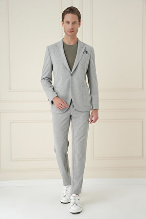 C 698 Comfort Fit Mono Yaka Çift Yırtmaç Torba Cep Casual Gri Ceket