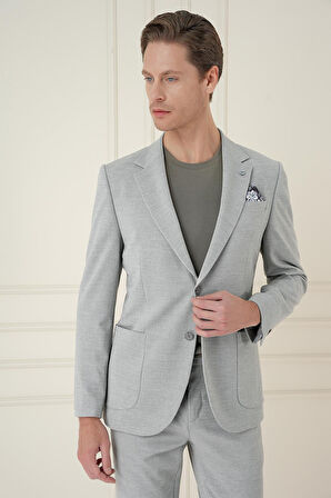 C 698 Comfort Fit Mono Yaka Çift Yırtmaç Torba Cep Casual Gri Ceket