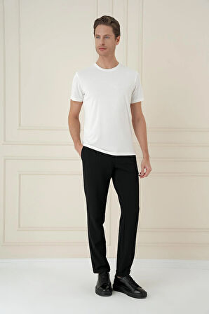 P 1174 Comfort Fit Gofre Dokulu Beli Lastikli Pileli Siyah Jogger Pantolon