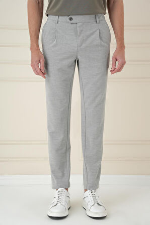 P 1174 Comfort Fit Gofre Dokulu Beli Lastikli Pileli Gri Jogger Pantolon