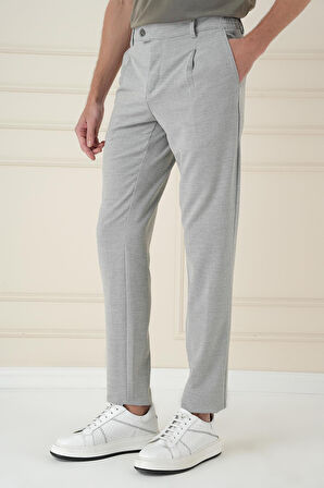 P 1174 Comfort Fit Gofre Dokulu Beli Lastikli Pileli Gri Jogger Pantolon