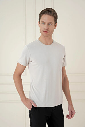 Comfort Fit Bisiklet Yaka Modal Kısa Kol Casual Taş Tişört Ts 895