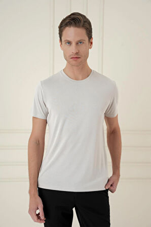 Comfort Fit Bisiklet Yaka Modal Kısa Kol Casual Taş Tişört Ts 895