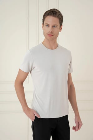 Comfort Fit Bisiklet Yaka Modal Kısa Kol Casual Taş Tişört Ts 895