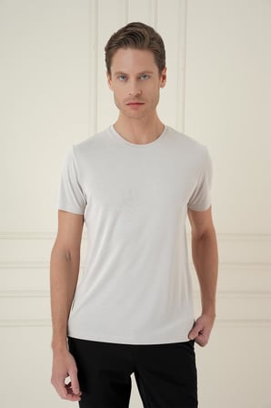 Comfort Fit Bisiklet Yaka Modal Kısa Kol Casual Taş Tişört Ts 895