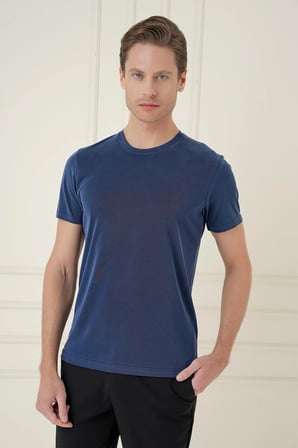 Comfort Fit Bisiklet Yaka Modal Kısa Kol Casual Lacivert Tişört Ts 895