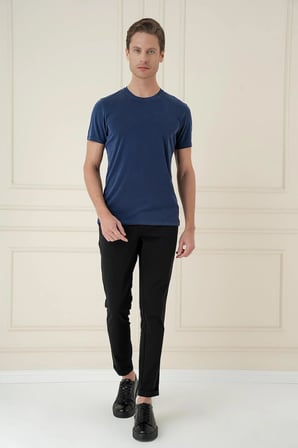 Comfort Fit Bisiklet Yaka Modal Kısa Kol Casual Lacivert Tişört Ts 895