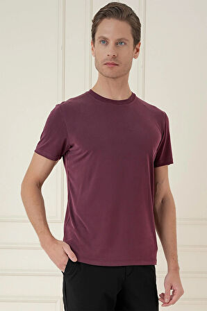 Comfort Fit Bisiklet Yaka Modal Kısa Kol Casual Mürdüm Tişört Ts 895