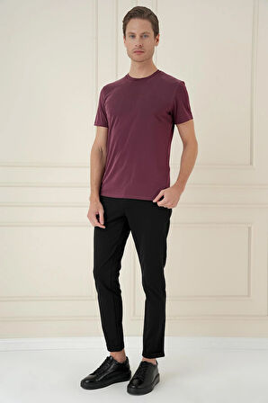 Comfort Fit Bisiklet Yaka Modal Kısa Kol Casual Mürdüm Tişört Ts 895