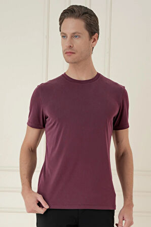 Comfort Fit Bisiklet Yaka Modal Kısa Kol Casual Mürdüm Tişört Ts 895