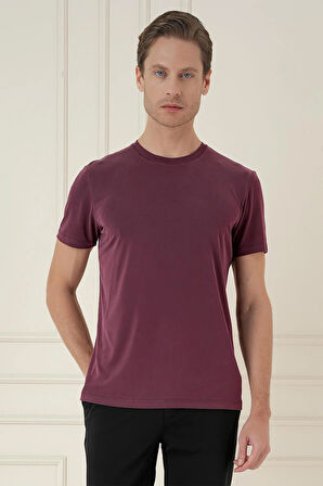 Comfort Fit Bisiklet Yaka Modal Kısa Kol Casual Mürdüm Tişört Ts 895