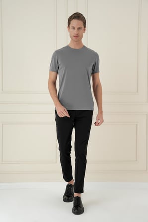 Comfort Fit Bisiklet Yaka Modal Kısa Kol Casual Vizon Tişört Ts 895