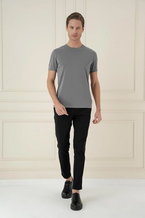 Comfort Fit Bisiklet Yaka Modal Kısa Kol Casual Vizon Tişört Ts 895