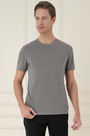 Comfort Fit Bisiklet Yaka Modal Kısa Kol Casual Vizon Tişört Ts 895