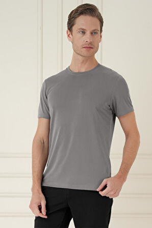 Comfort Fit Bisiklet Yaka Modal Kısa Kol Casual Vizon Tişört Ts 895