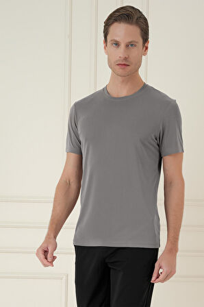 Comfort Fit Bisiklet Yaka Modal Kısa Kol Casual Vizon Tişört Ts 895