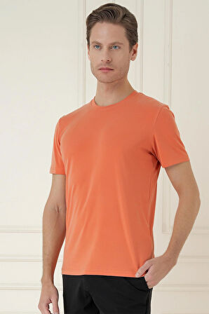Comfort Fit Bisiklet Yaka Modal Kısa Kol Casual Turuncu Tişört Ts 895