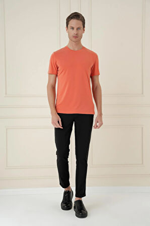 Comfort Fit Bisiklet Yaka Modal Kısa Kol Casual Turuncu Tişört Ts 895