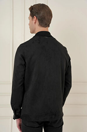 C 699 Comfort Fit Mono Yaka Kapaklı Cep Casual Siyah Ceket