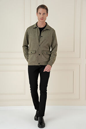 C 699 Comfort Fit Mono Yaka Kapaklı Cep Casual Haki Ceket