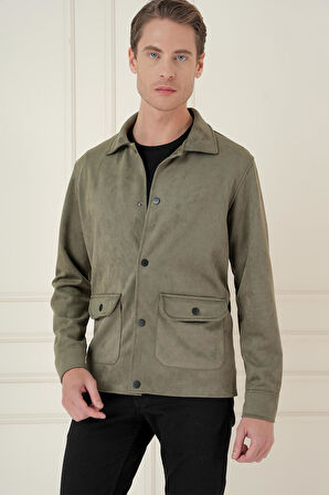 C 699 Comfort Fit Mono Yaka Kapaklı Cep Casual Haki Ceket