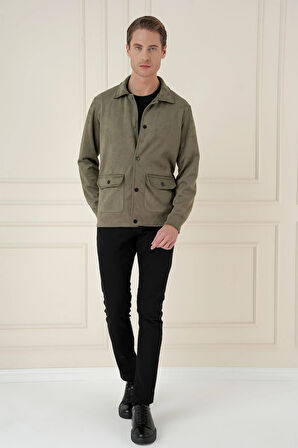 C 699 Comfort Fit Mono Yaka Kapaklı Cep Casual Haki Ceket