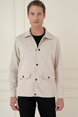 C 699 Comfort Fit Mono Yaka Kapaklı Cep Casual Taş Ceket