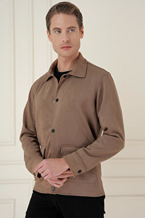 C 699 Comfort Fit Mono Yaka Kapaklı Cep Casual Vizon Ceket