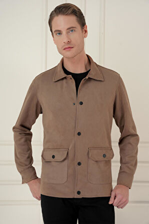 C 699 Comfort Fit Mono Yaka Kapaklı Cep Casual Vizon Ceket