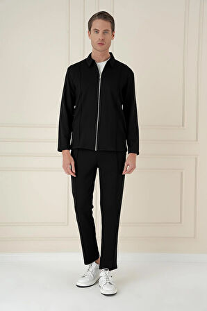 Slim Fit Fermuarlı Yan Cep Mevsimlik Casual Siyah Mont Mt 174