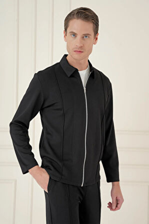 Slim Fit Fermuarlı Yan Cep Mevsimlik Casual Siyah Mont Mt 174