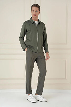 Slim Fit Fermuarlı Yan Cep Mevsimlik Casual Haki Mont Mt 174