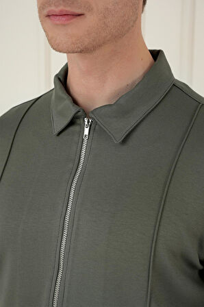 Slim Fit Fermuarlı Yan Cep Mevsimlik Casual Haki Mont Mt 174