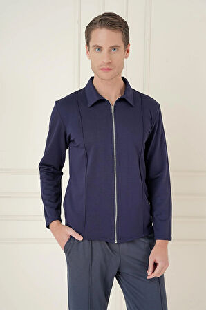 Slim Fit Fermuarlı Yan Cep Mevsimlik Casual Lacivert Mont Mt 174