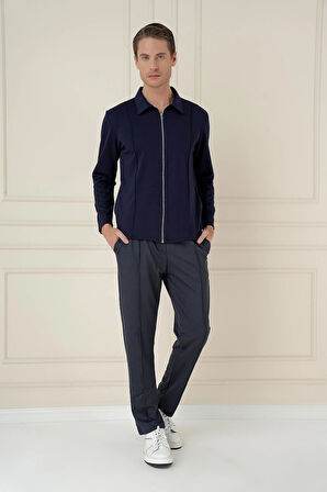 Slim Fit Fermuarlı Yan Cep Mevsimlik Casual Lacivert Mont Mt 174