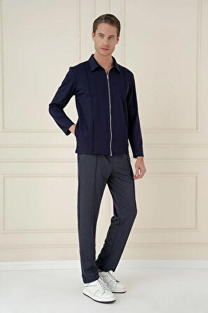 Slim Fit Fermuarlı Yan Cep Mevsimlik Casual Lacivert Mont Mt 174