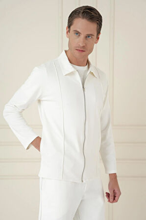 Slim Fit Fermuarlı Yan Cep Mevsimlik Casual Ekru Mont Mt 174