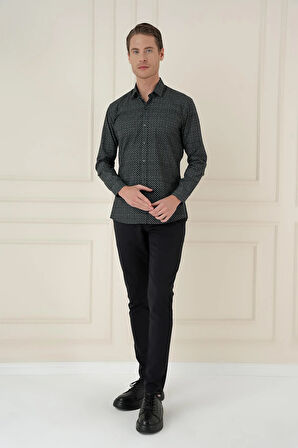 G 1588 Slim Fit Baskılı %100 Pamuk Spor Lacivert Gömlek 
