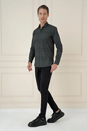 G 1588 Slim Fit Baskılı %100 Pamuk Spor Lacivert Gömlek 