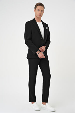 C 700 Slim Fit Kırlangıç Yaka Torba Cep Çift Yırtmaç Casual Siyah Ceket