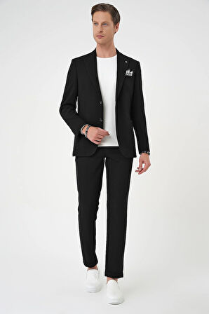 C 700 Slim Fit Kırlangıç Yaka Torba Cep Çift Yırtmaç Casual Siyah Ceket