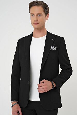 C 700 Slim Fit Kırlangıç Yaka Torba Cep Çift Yırtmaç Casual Siyah Ceket