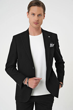 C 700 Slim Fit Kırlangıç Yaka Torba Cep Çift Yırtmaç Casual Siyah Ceket